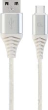 CABLEXPERT CC-USB2B-AMCM-1M-BW2 COTTON BRAIDED CHARGING CABLE USB TYPE-C SILVER/WHITE 1 M